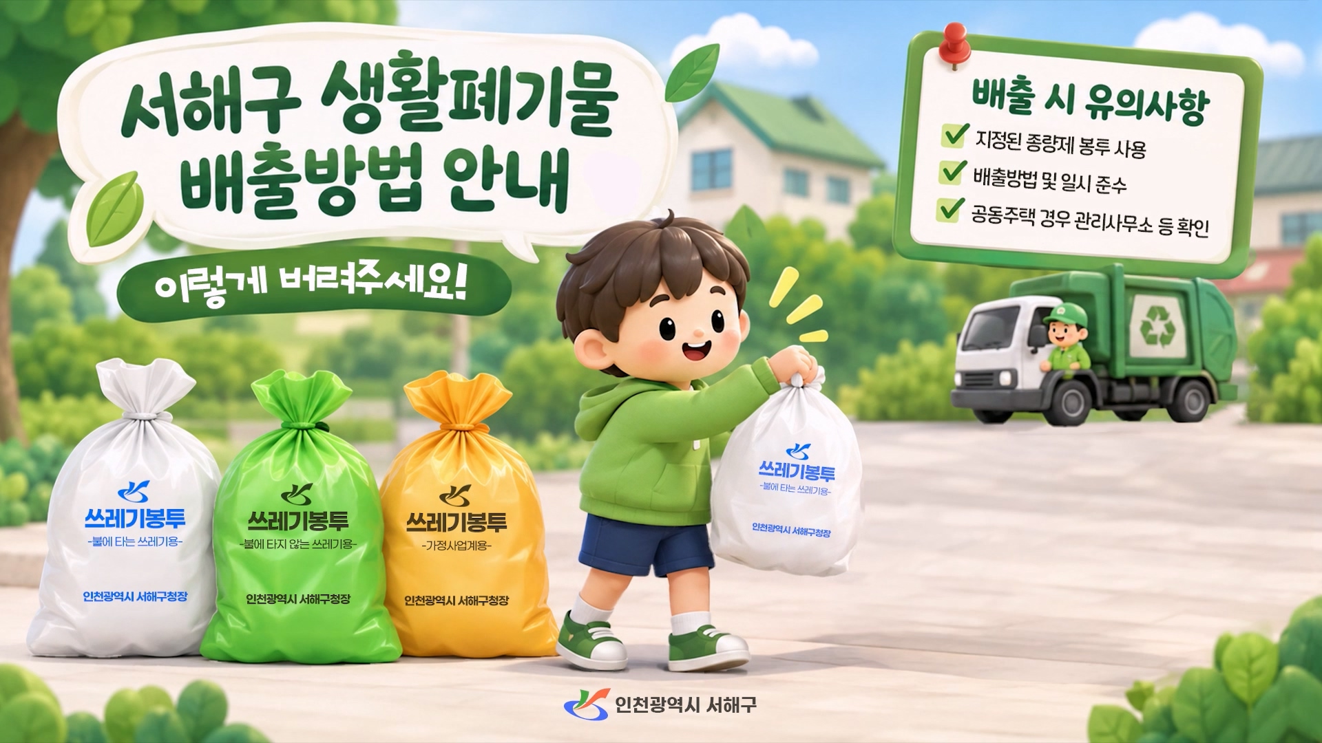 서해구 생활폐기물 배출방법 안내 사진